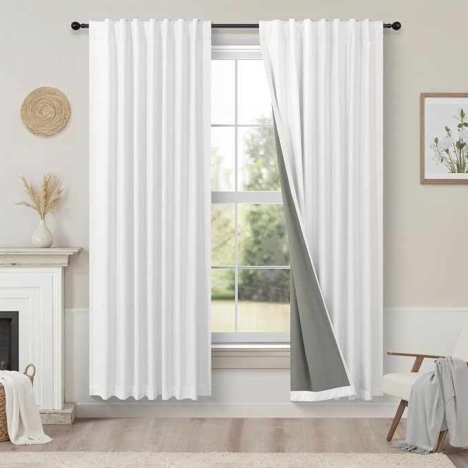 Black Out Curtains 63 Inch Long Small White Blackout Energy Saving Dining Room by Pitalk