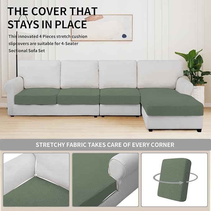 Easy-Going Stretch 4 Pieces Couch Cushion Covers - Image 5