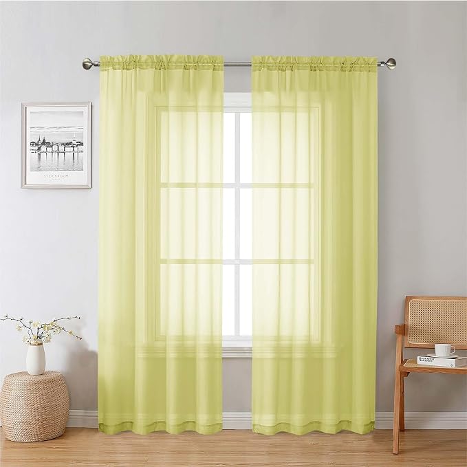 Lecloud Lemon Sheer Curtains 78 Inches Long 2 Panels, Solid Voile Dual Rod by Lecloud