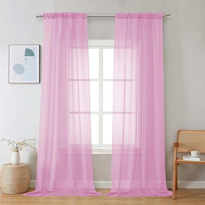 Chyhomenyc Pink Sheer Curtains 120 Inches Long by Chyhomenyc