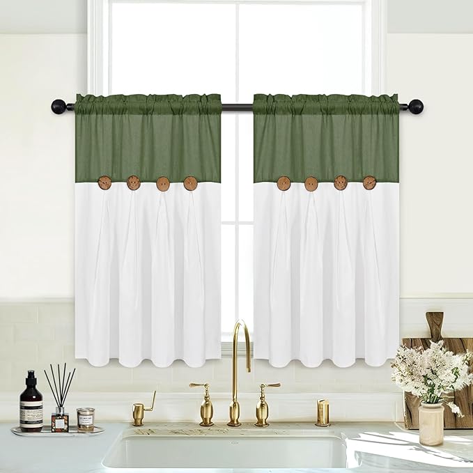 FRAMICS Farmhosue Kitchen Curtains 36 Inch Length, Rustic Cotton Linen Tier by FRAMICS