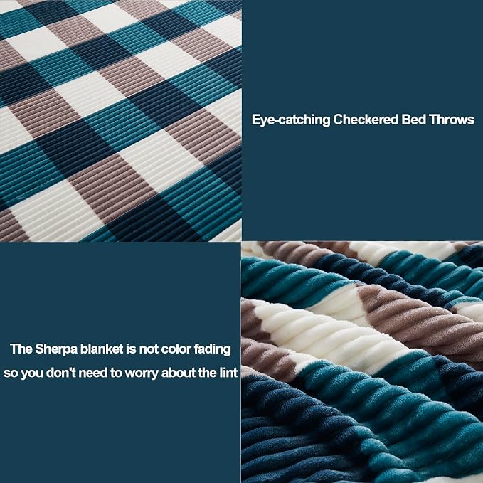 PU MEI Sherpa Blanket Twin Plaid Thick Bed Blanket, 90”*80” Super Soft Flannel - Image 3