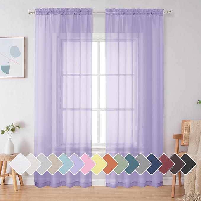 Simplebrand Lavender Sheer Curtains 72 Inches Long 2 Panels by Simplebrand