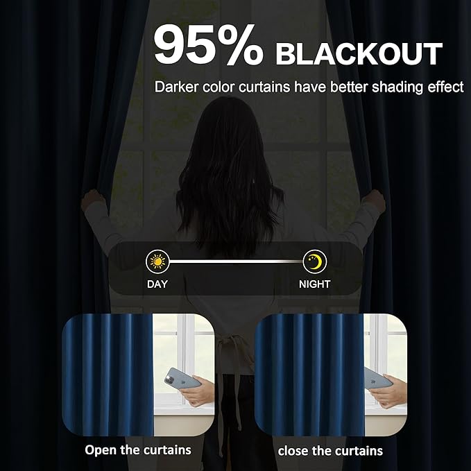 Navy Blackout Curtains 72 Wide x 84 inch Long 2 Panels - Image 3