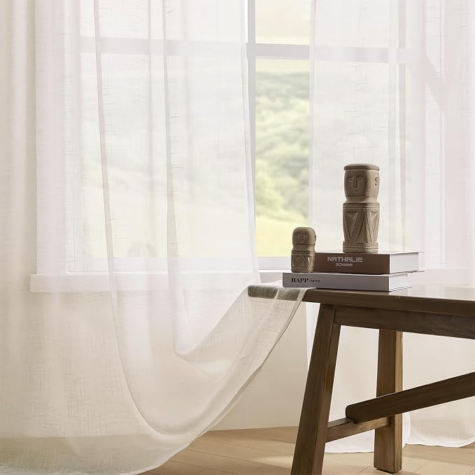Joydeco Sheer Curtains 84 Inches Long, Cream Curtains - Image 4