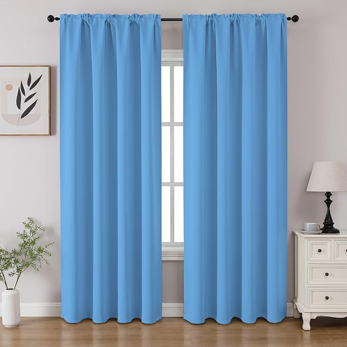 CUCRAF Light Blue Blackout Curtains 108 inch Length 2 Panels Set, Rod Pocket by CUCRAF