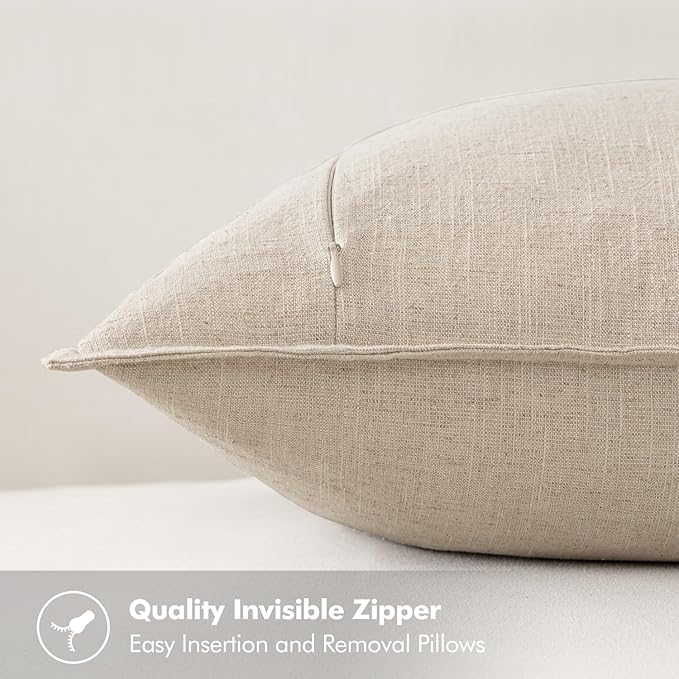 MIULEE Decorative Linen Euro Sham Pillow Covers 22x22 Inch Natural Beige Boho - Image 3
