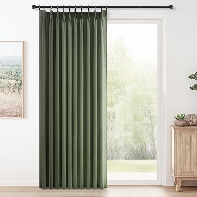 Topfinel 96 Inches Long Pinch Pleated Semi Sheer Curtains, Olive Green Linen by Topfinel