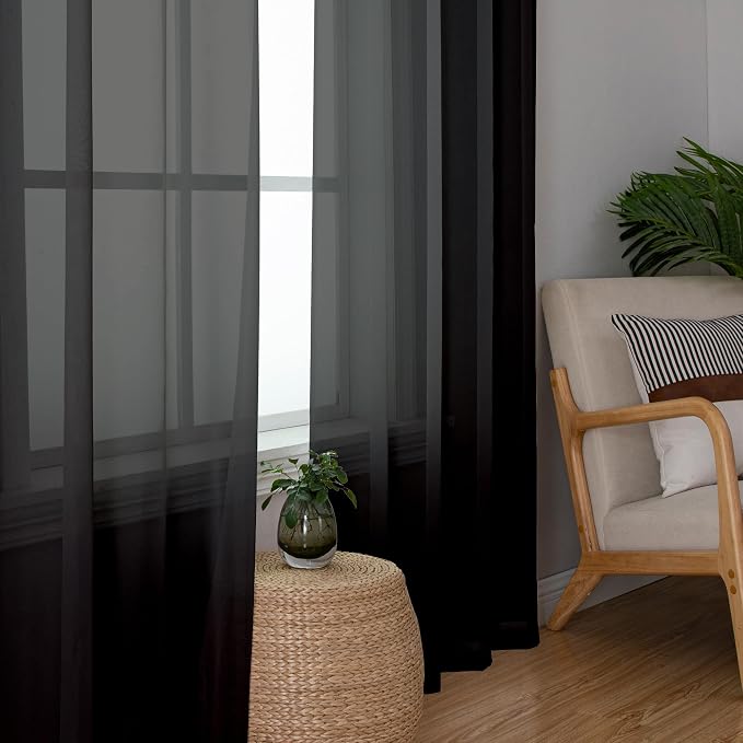 Aiyufeng Black Sheer Curtains 96" Long - Image 2