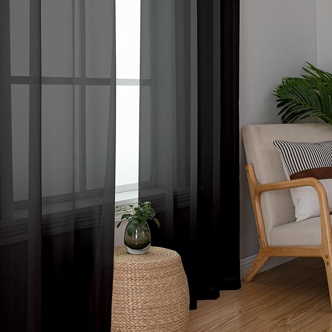 Aiyufeng 2 Panels Solid Color Semi Transparent Sheer 84" Length Window Curtains - Image 3