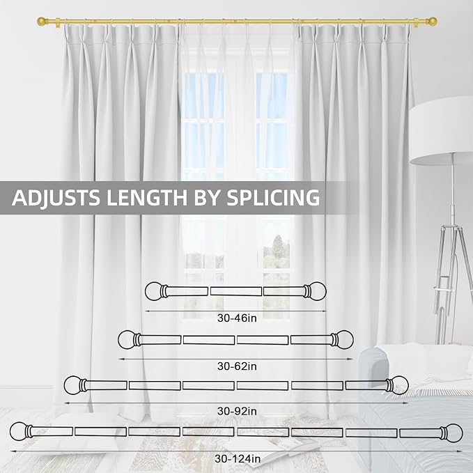 Thestoa Gold Curtain Rods for Windows 48 to 84-92 Inch, Stainless Steel Long - Image 5