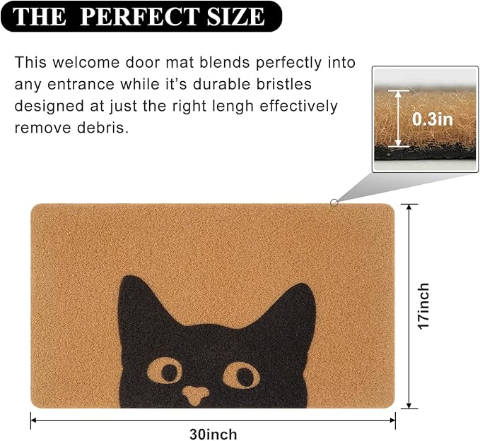 UINI Door Mat Outdoor Indoor Welcome Mats, Cute Cat Front Doormat, Non Slip - Image 3