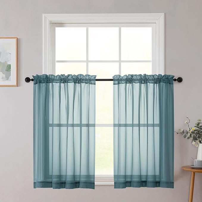 Cafe Curtains 36 Inch Length Tier 2 Pieces, Modern Soft Airy Sheer Kitchen by WelvetBLK