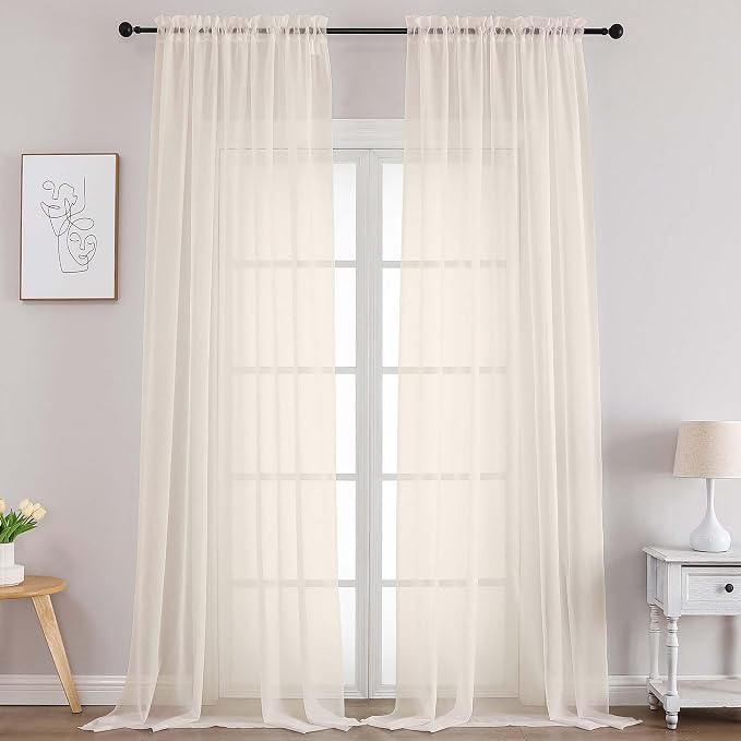 Chyhomenyc Extra Long Cream Sheer Curtains 108 Inches Long 2 Panels, Light by Chyhomenyc