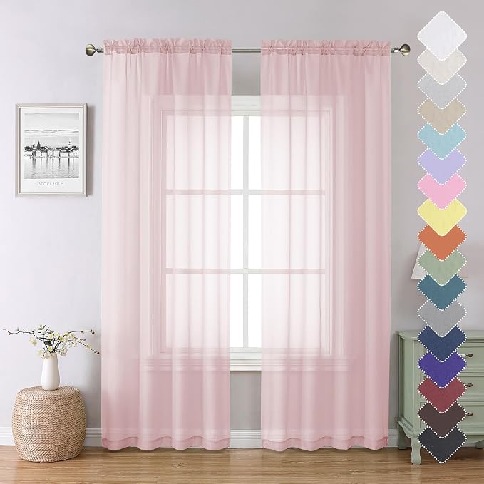 Lecloud Blush Pink Sheer Curtains 84 Inches Long 2 Panels Set, Light Filtering by Lecloud