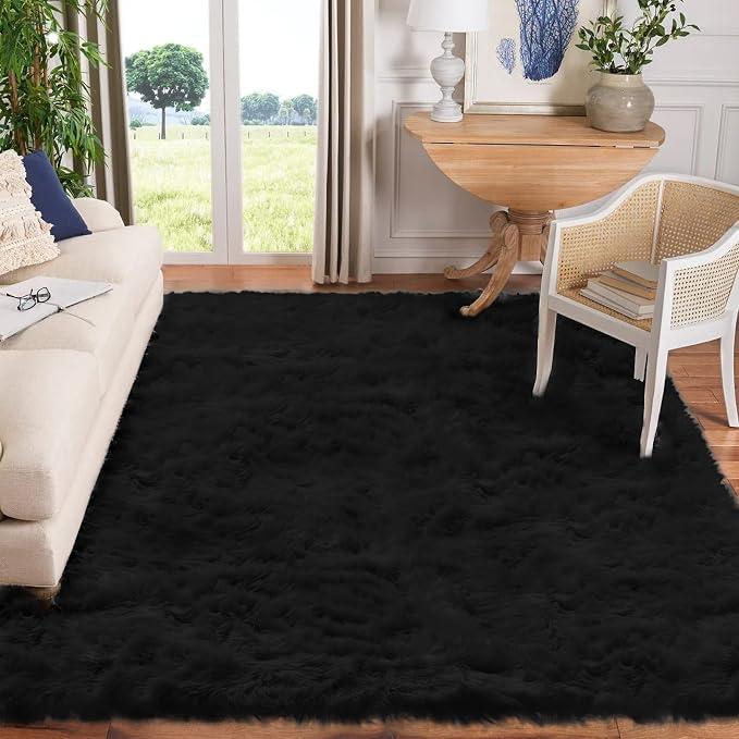 Goolela Black Area Rug 9x12 Fluffy Fuzzy Furry Rug - Image 2
