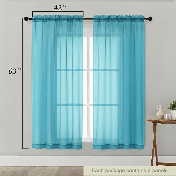 Sheer Curtains 63 Inch Length 2 Panels Set - Image 2