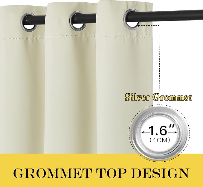 NICETOWN Room Darkening Beige Curtain 54 inches Long, Thermal Insulated Solid - Image 3