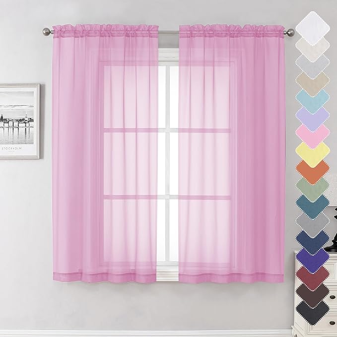 Lecloud Light Pink Sheer Curtains 63 Inch Length 2 Panels Set, Elegant Voile by Lecloud