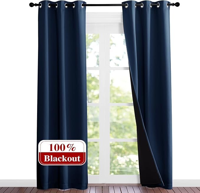 NICETOWN Complete 100% Blackout Curtain Set, Thermal Insulated & Energy by NICETOWN