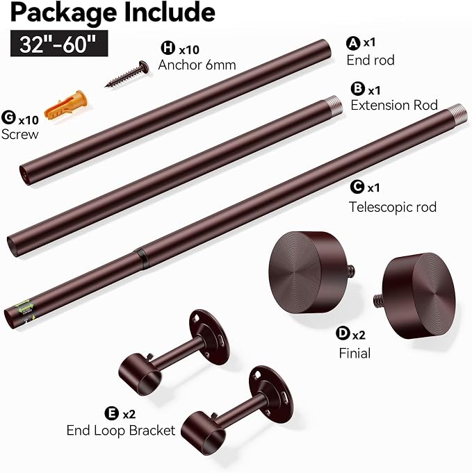 YaFex Heavy Duty Curtain Rods 32-60 Inch, 1 Inch Adjustable Curtain Rod - Image 9