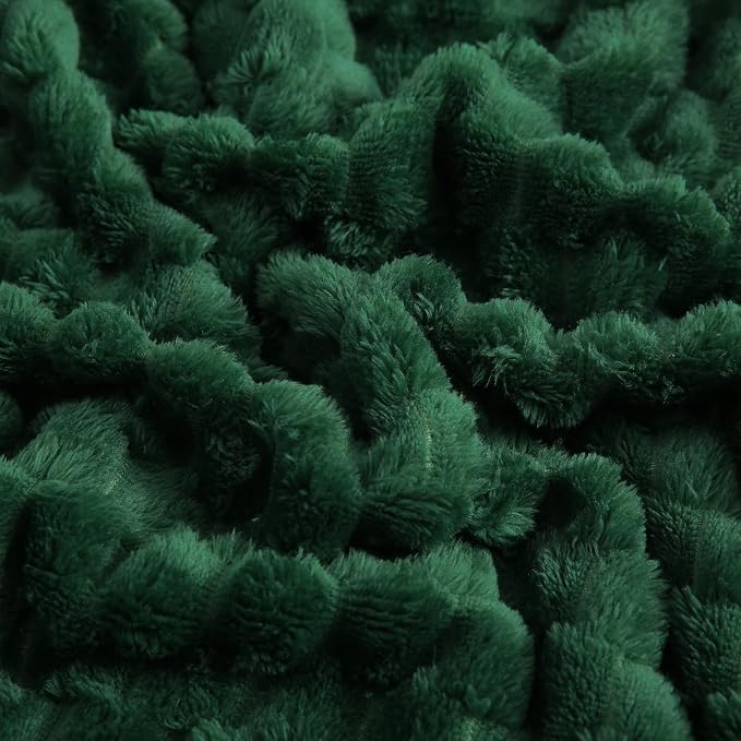 Puncuntex Dark Green Throw Blanket 90"×90" inches Fuzzy 3D Jacquard Decorative - Image 7