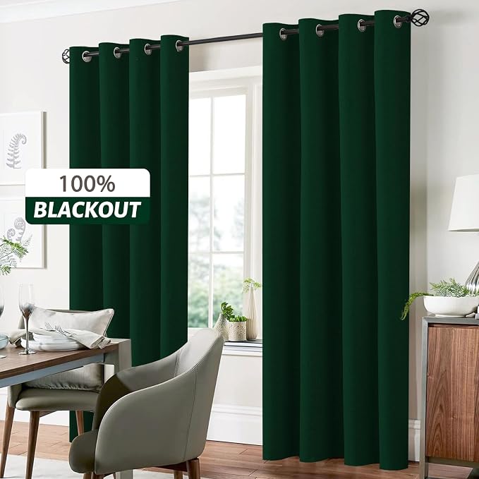 Yakamok Dark Green Linen Curtains 100% Blackout 84 Inches Long, Room Darkening - Image 7