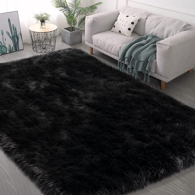 Black Faux Fur Rug for Bedroom 3'x5' Soft Shag Fuzzy Rugs for Living Room - Image 7