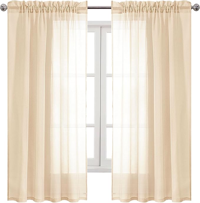 DWCN Beige Sheer Curtains Semi Transparent Voile Rod Pocket Curtains by DWCN