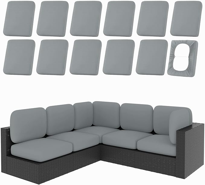 hyha 12Pcs Patio Cushion Covers, Stretch Outdoor Couch Cushion Covers by hyha