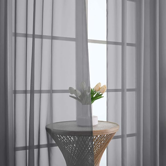 Chyhomenyc Charcoal Grey Sheer Curtains 63 Inches Long 2 Panels, Light - Image 9