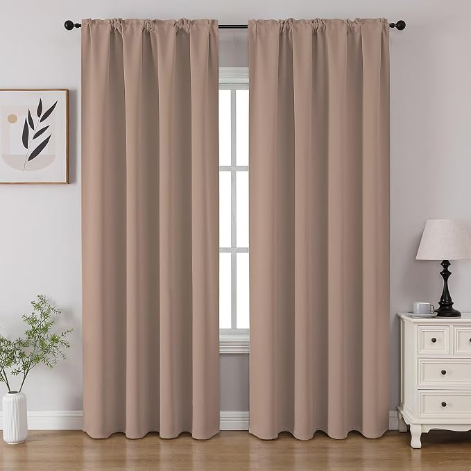 CUCRAF Khaki Blackout Curtains 96 inch Length 2 Panels Set, Rod Pocket Room by CUCRAF