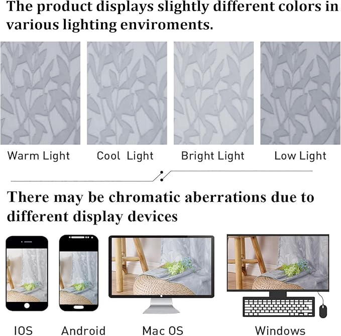 Lecloud Leia Light Grey Kitchen Sheer Curtains 24 Inch Length 2 Pcs, Jacquard - Image 5