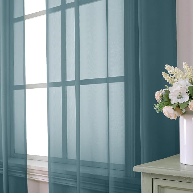Aiyufeng Dusty Blue Sheer Curtains 36 inches Long, Short Kitchen Window - Image 3