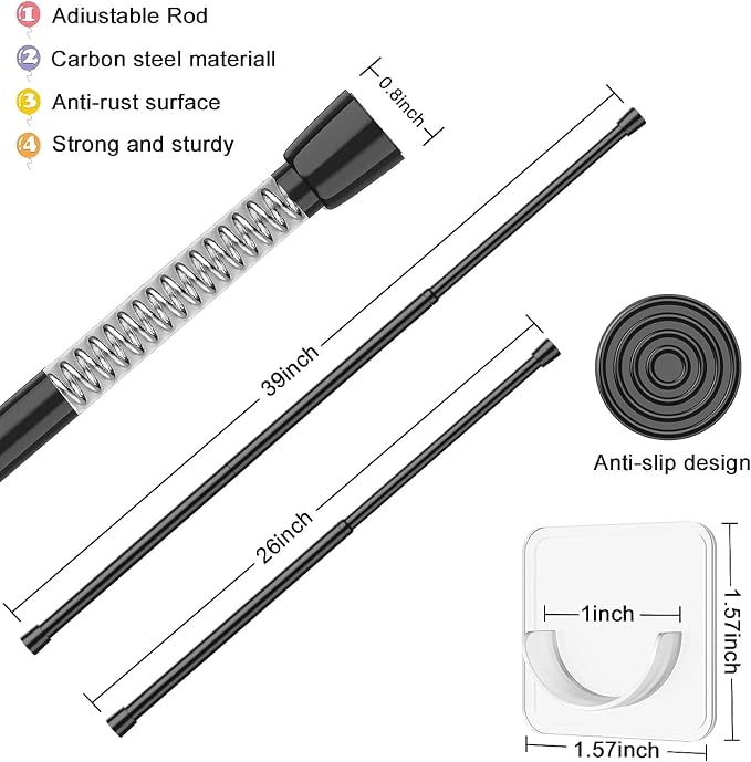 AIZESI Spring Tension Rods Adjustable Tension Curtain Rod Small Tension Rod No - Image 2
