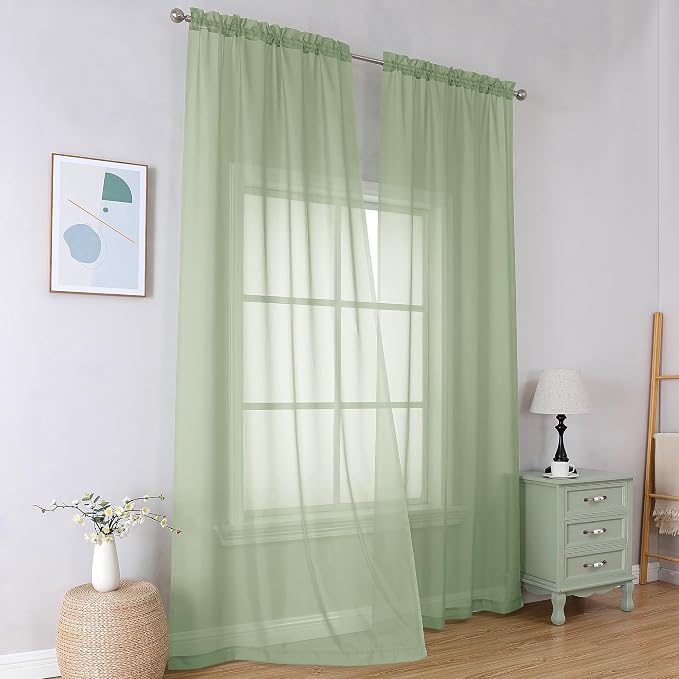 Simplebrand Rod Pocket Top Solid Voile Sheer Curtains - Image 2