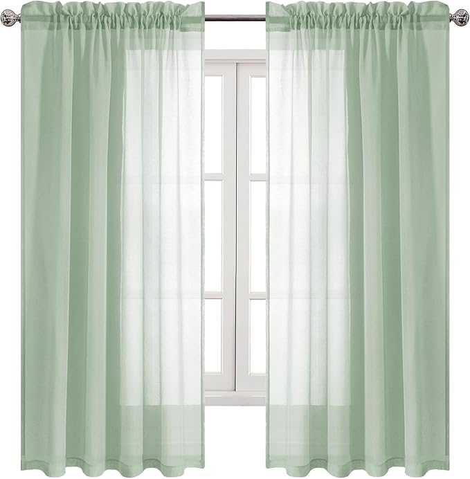 DWCN Bean Green Sheer Curtains Semi Transparent Voile Rod Pocket Curtains - Image 9