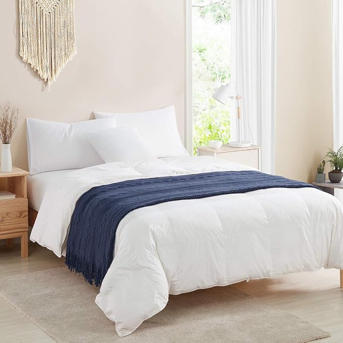 BOURINA Navy Throw Blanket 50 x90 Inches Throw Textured Solid Soft Sofa Throw by BOURINA