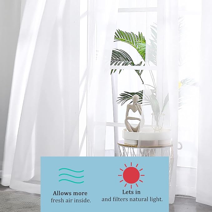Sheer White Curtains 144 inch Extra Long, Elegant and Airy Drapes Translucent - Image 7