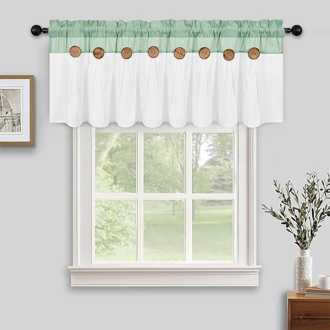 FRAMICS Farmhouse Valance Curtains, Boho Cotton Linen Kitchen Valance, Sage by FRAMICS