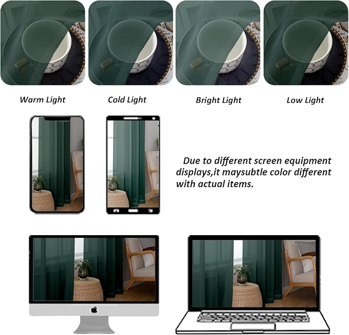 Chyhomenyc Hunter Green Sheer Curtains 54 Inch Long 2 Panels Set, Short Voile - Image 7