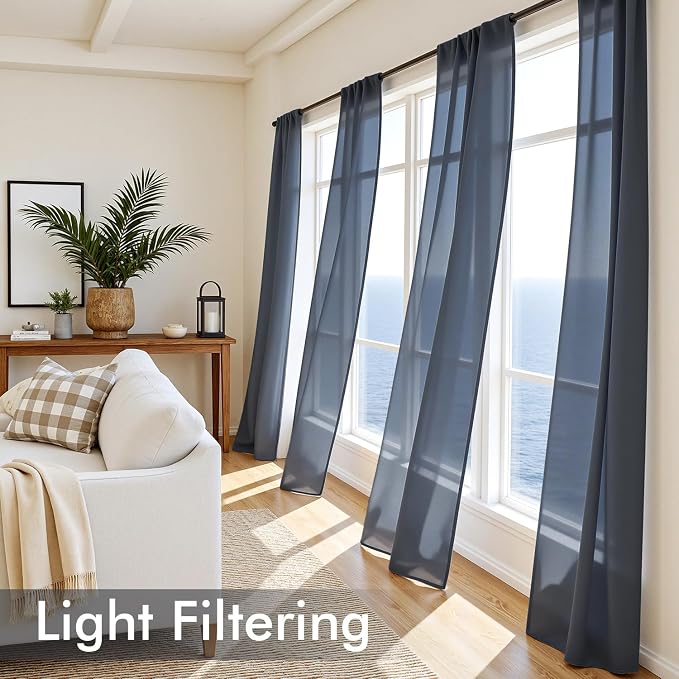 MIULEE Navy Blue Sheer Curtains 63 Inches Long, 4 Panels Set, Light Filtering - Image 4