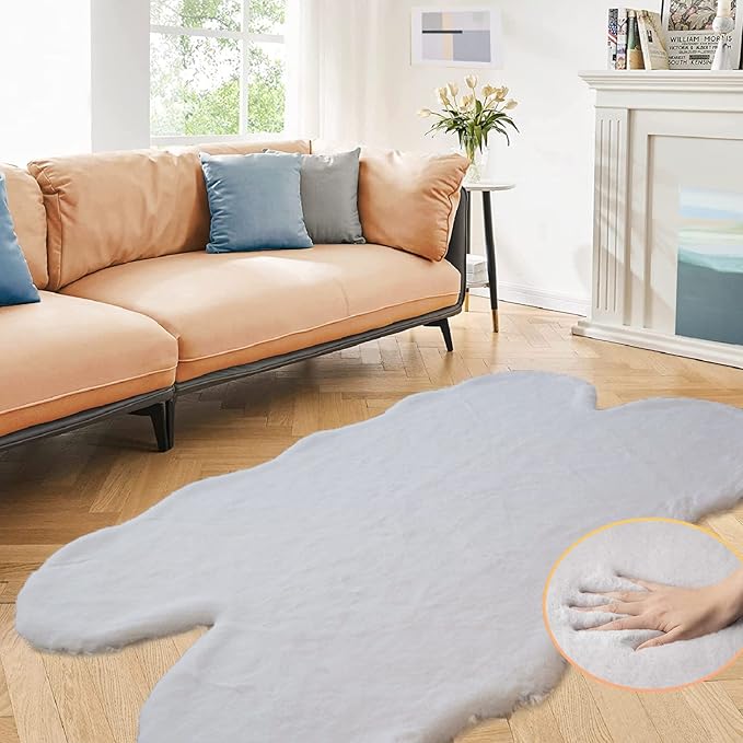ORINOVA Grey Faux Rabbit Washable Furry Fur Area Rugs by ORINOVA