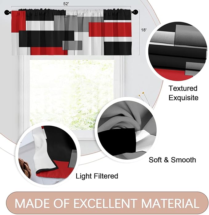 Emvency 4 Pack Valances Window Treatments, 52x18 Inch Rod Pocket Valances - Image 2