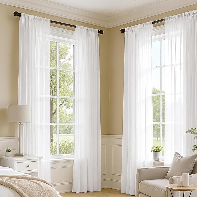 MIULEE White Sheer Curtains 84 Inches Long, 4 Panels Set, Light Filtering Rod - Image 2