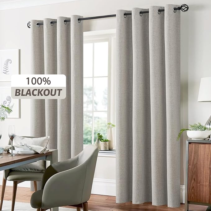Yakamok Oatmeal Linen Curtains 100% Blackout 63 Inches Long, Room Darkening - Image 7