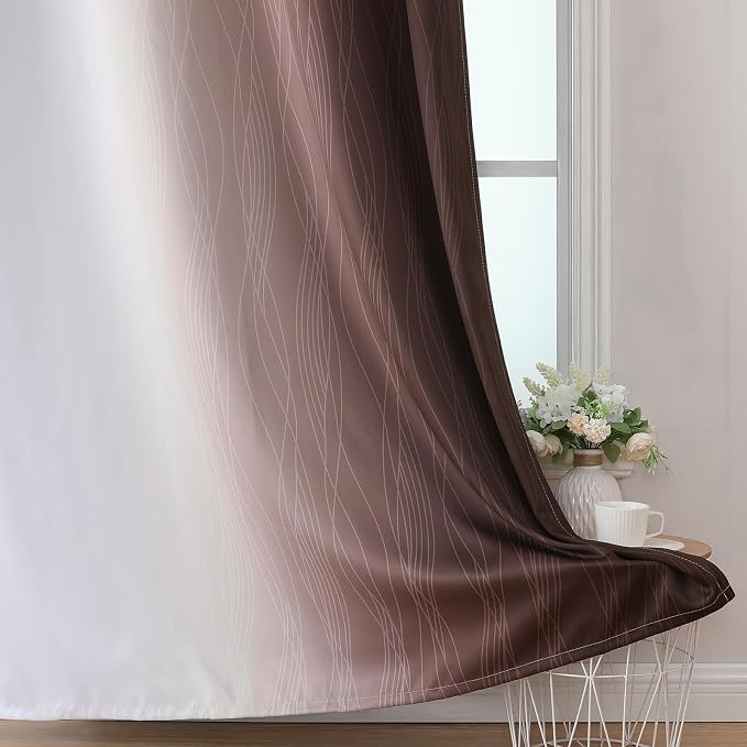 Estelar Textiler Brown and Greyish White Gradient Blackout Curtains 102 Inches - Image 6