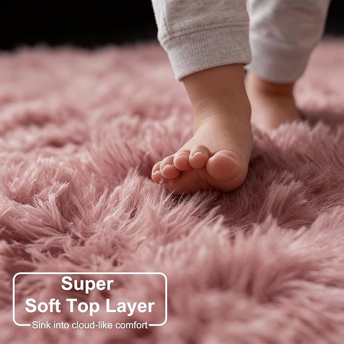 Amdrebio Blush Fluffy Round Rug 4Ft - Image 4
