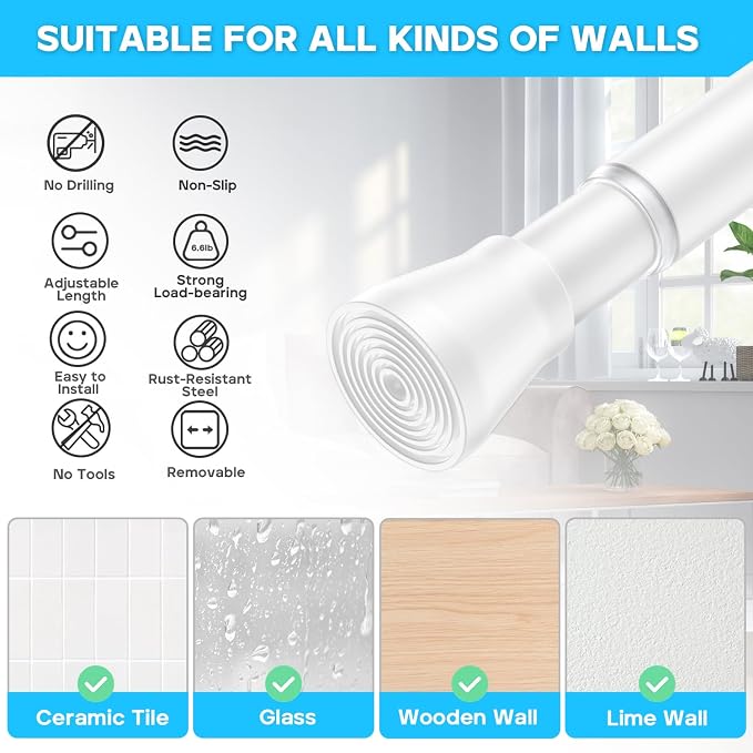 AIZESI 2pcs Spring Tension Curtain Rod 28 to 48 Inch - Image 6