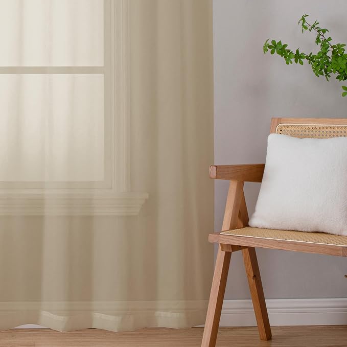 OWENIE Sheer Curtains 63 inch Length 2 Panels Set, Light Weight Soft Solid - Image 7